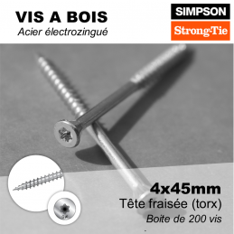 vis à bois zinguée 4x45mm - idéal assemblage en intérieur