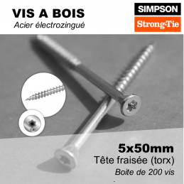 vis zinguée pour assemblage bois en 5x50mm - boite de 200 vis bois