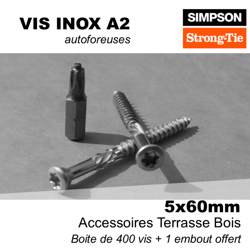 Vis bois F/Partiel tête fraisée Torx D. 5 x 100 mm INOX A2 - Boite de