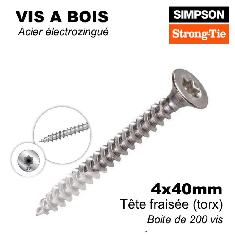 Vis à bois 3.0 x 15 mm, tête fraisée Torx, 500pc