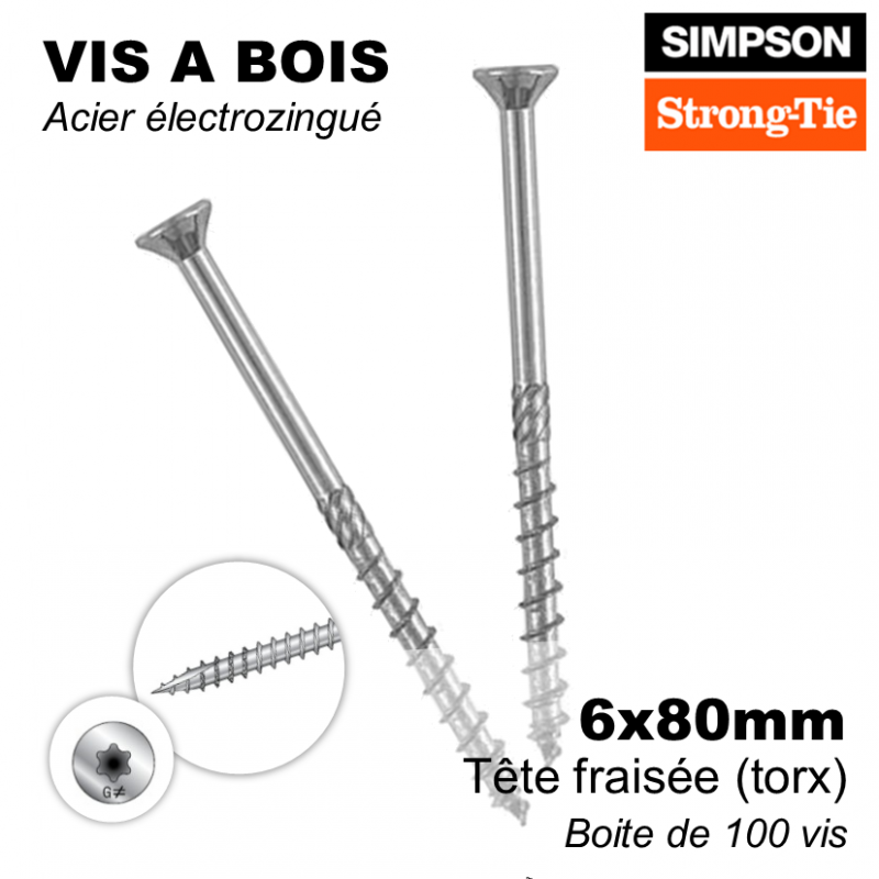 Vis bois à tête fraisée torx filetage partiel bichromaté jaune