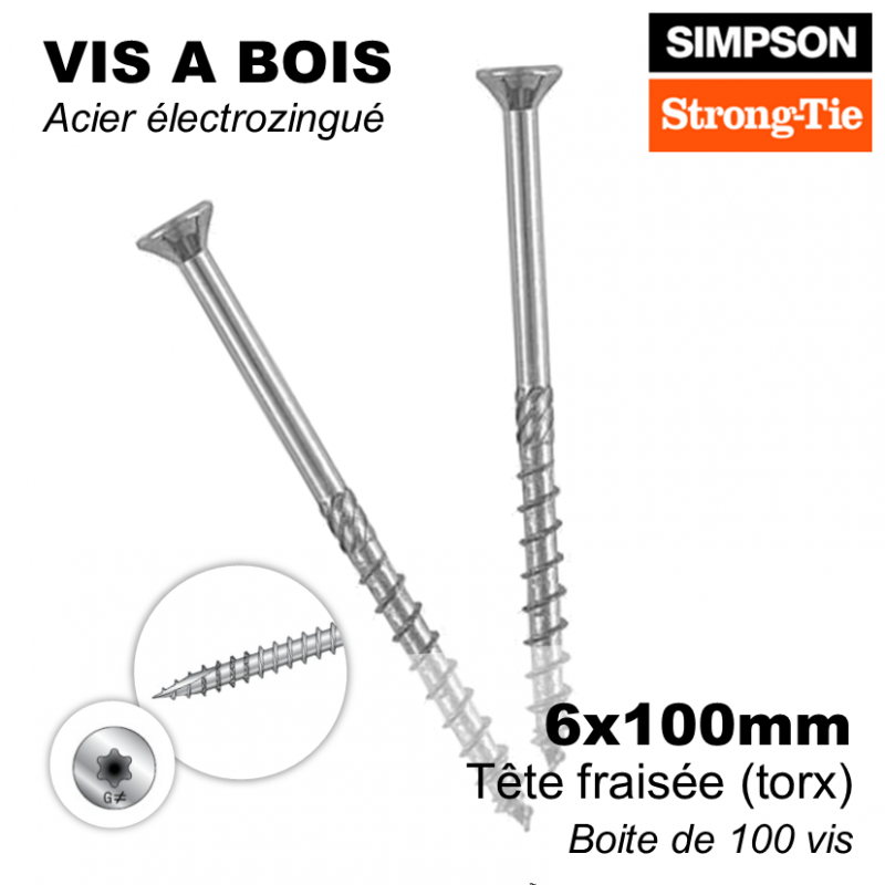 Vis à bois Ø 6 x 120 mm Torx 30 - Bte de 100 vis de charpente