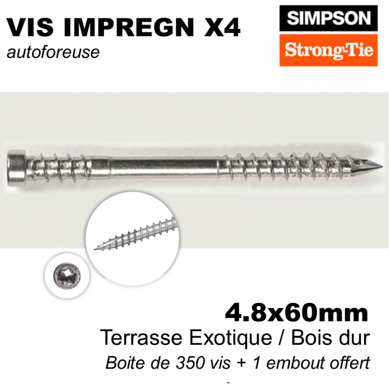 vis autoforeuse impregn x4 pour terrasse en exotique ou autre bois dur - vis inox