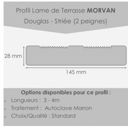 lame terrasse standard en douglas traité autoclave marron - 28mm d'épaisseur - 145mm de large - platelage douglas