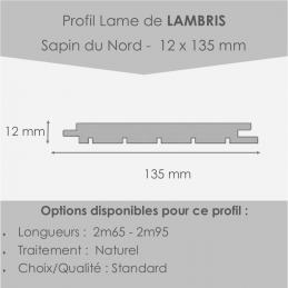 LAMBRIS BOIS EPICÉA NATUREL - JOINTIF 2 FACES 12*135*LONG.DISPONIBLE - EWOOD