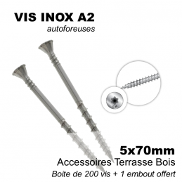 vis inox 5x70mm - vis terrasse autoforeuse - vis double filetage - vis inox A2