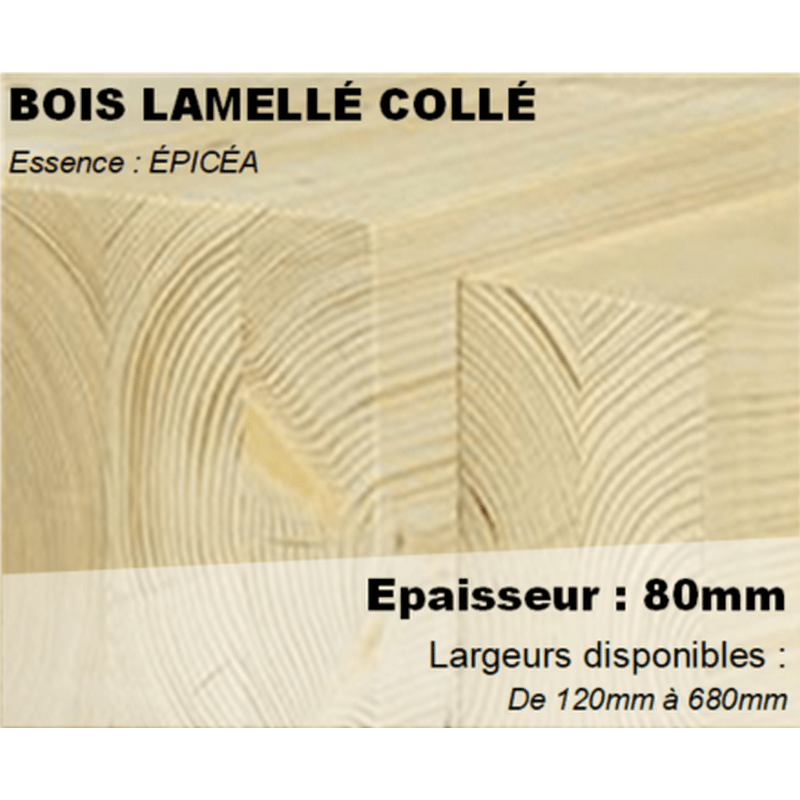 Poteau / Panne Bois Lamellé Collé Raboté Naturel au ML - Douglas ou Epicéa  - Ep:80mm