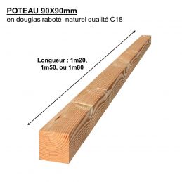 Poteau 70x70 Douglas raboté en 1m20, 1m50 ou 1m80.