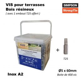 boite de 400 vis inox pour terrasse bois - 5 x 60 mm - vis pour lames d'une épaisseur comprise en 22 et 28 mm