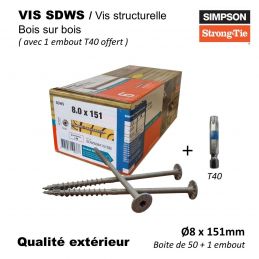 Vis à bois de construction extérieur 8x151mm