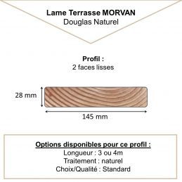 Profil lame terrasse douglas lisse rabotée - qualité standard