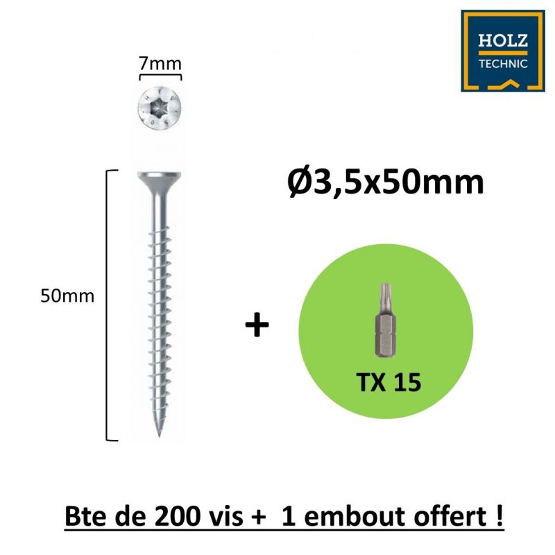 Vis bois Tête fraisée (torx) 3.5x50mm EZ pour Intérieur