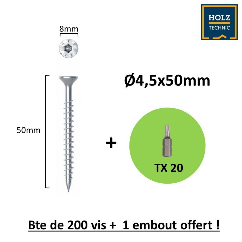 Vis bois Tête fraisée (torx) 4.5x50mm EZ pour Intérieur