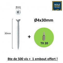 Vis bois Tête fraisée (torx) 4x30mm EZ pour Intérieur - Boîte de 500