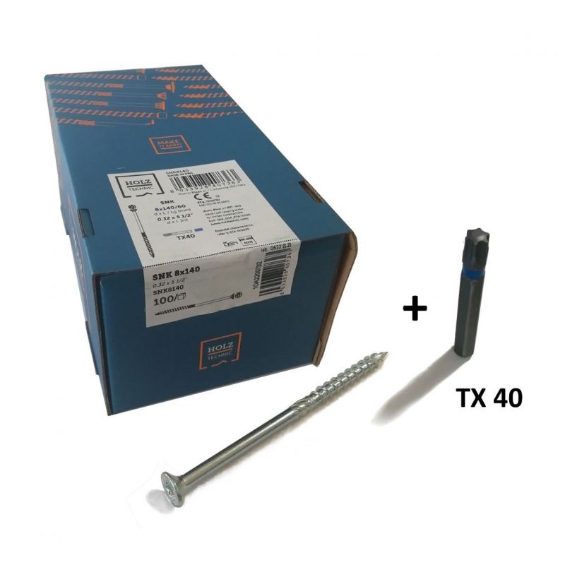 Vis bois Tête fraisée (torx) 8x140mm EZ pour Intérieur - Boîte de 100 - embout offert