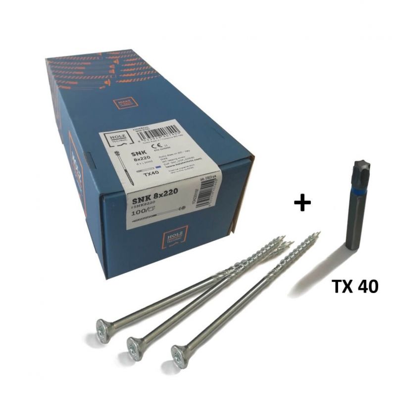 Vis bois Tête fraisée (torx) 8x220mm EZ pour Intérieur - Boîte de 100 - embout offert