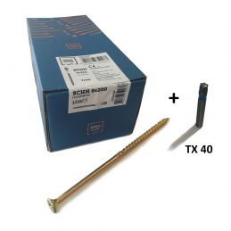 Vis bois Tête fraisée (torx) 8x200mm EZ jaune pour Intérieur - Boîte de 100 - embout offert