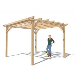 KIT Pergola " Champêtre" 3mx3m H:2m50 en douglas raboté NATUREL