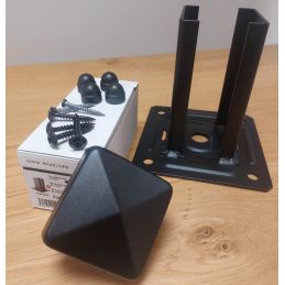 KIT Pied de poteau 71x71 galvanisé laqué noir