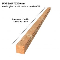 Poteau 70x70 Douglas raboté en 1m20, 1m50 ou 1m80.