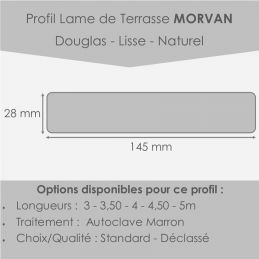 Informations lame terrasse douglas pas cher en 28 x 145 mm en 5 m de long - 100% made in france