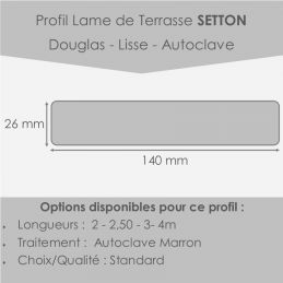 profil lame terrasse autoclave marron en 26 mm d'épaisseur x 140 mm de large .