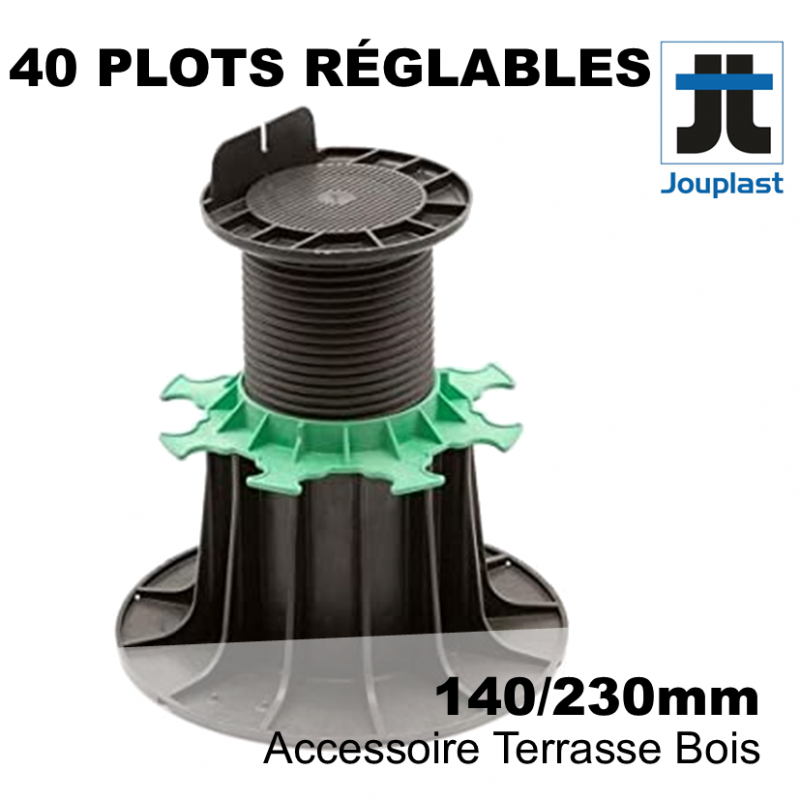 lot de 40 plots JOUPLAST réglables pour terrasse bois - PVC - réglable de 14 cm à 23cm